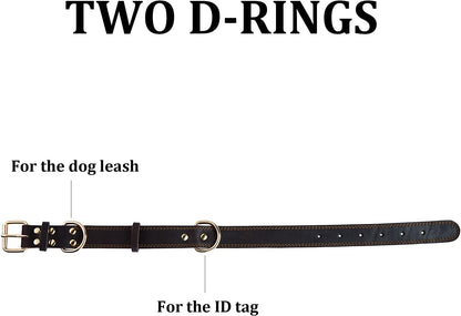 Leather Dog Collar Genuine Leather Alloy Hardware Double D-Ring 3 Best for Medium Large and Extra Large Dogs