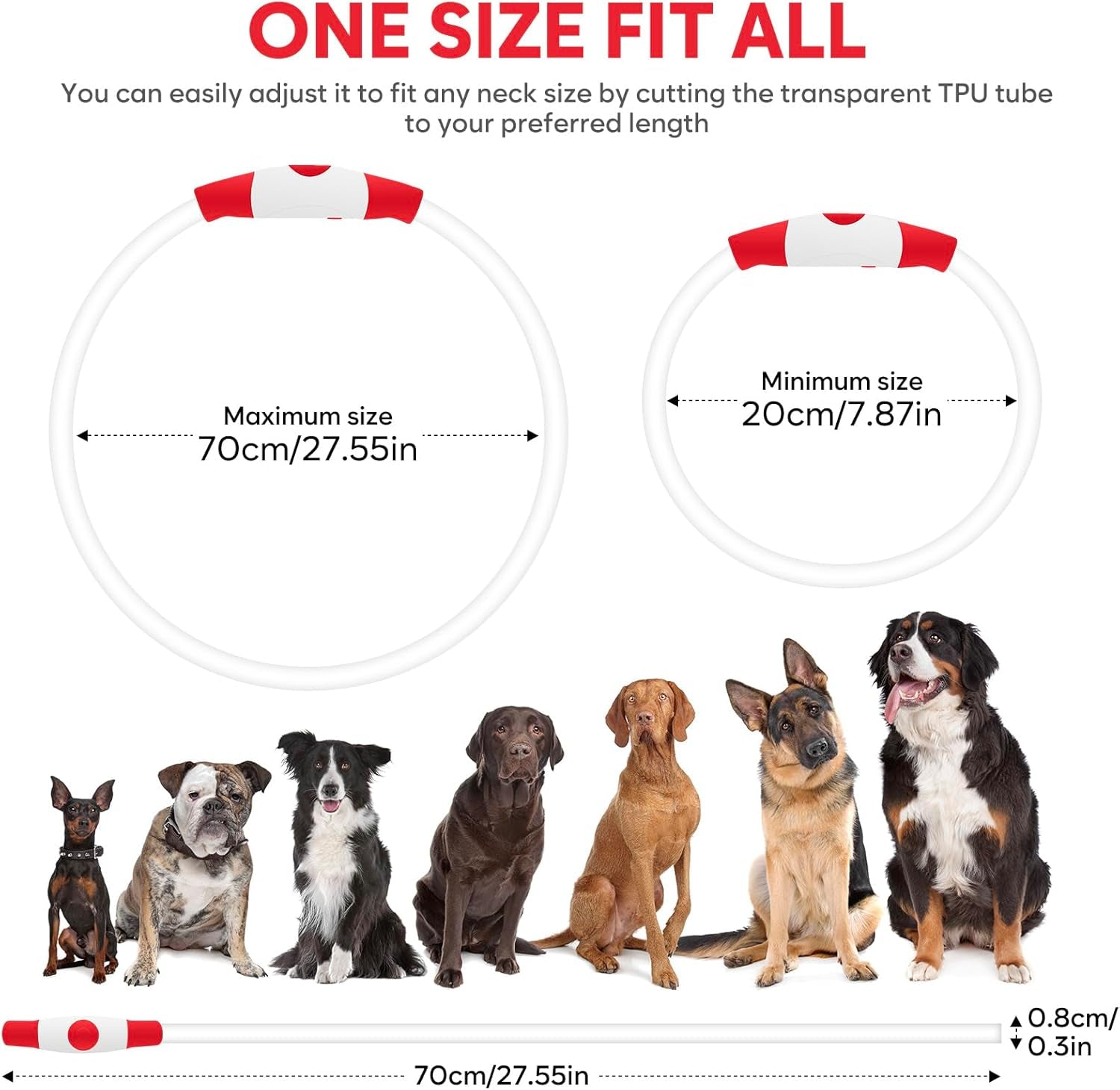 LED Dog Collar -  USB Rechargeable Light up Dog Collar Glow in the Dark, LED Dog Necklace Light for Night Walking (Red)