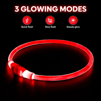 LED Dog Collar -  USB Rechargeable Light up Dog Collar Glow in the Dark, LED Dog Necklace Light for Night Walking (Red)